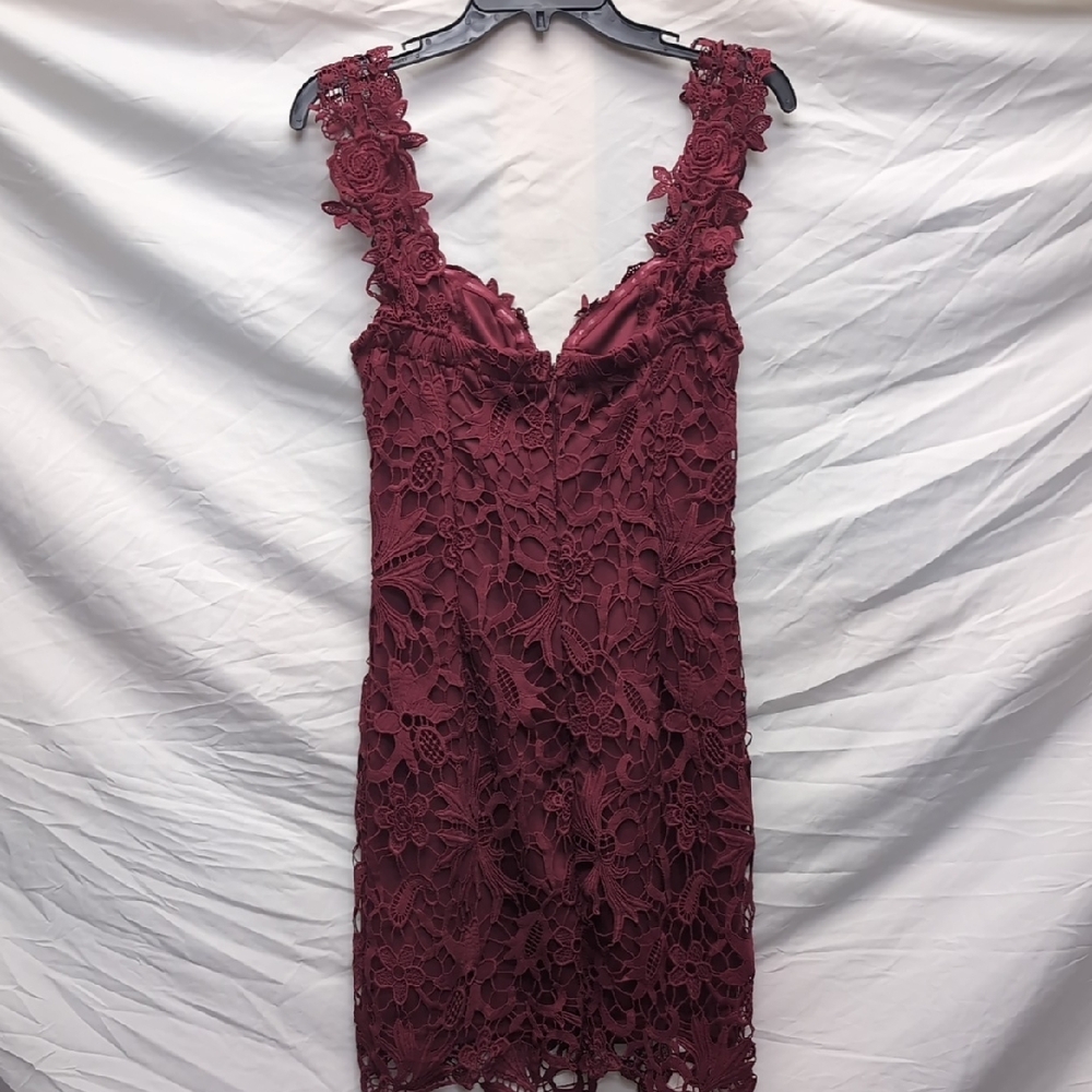 Lulu's Burgundy Floral Lace Mini Dress - Picture 10 of 10